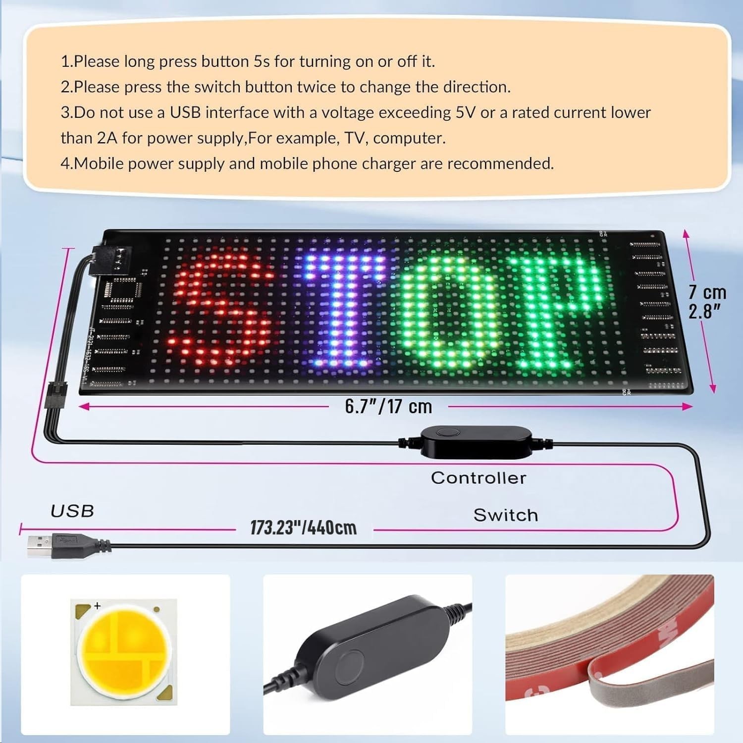 LED Sign for Car, 7”x3”Flexible LED Matrix Panel USB 5V Bluetooth Applicati…
