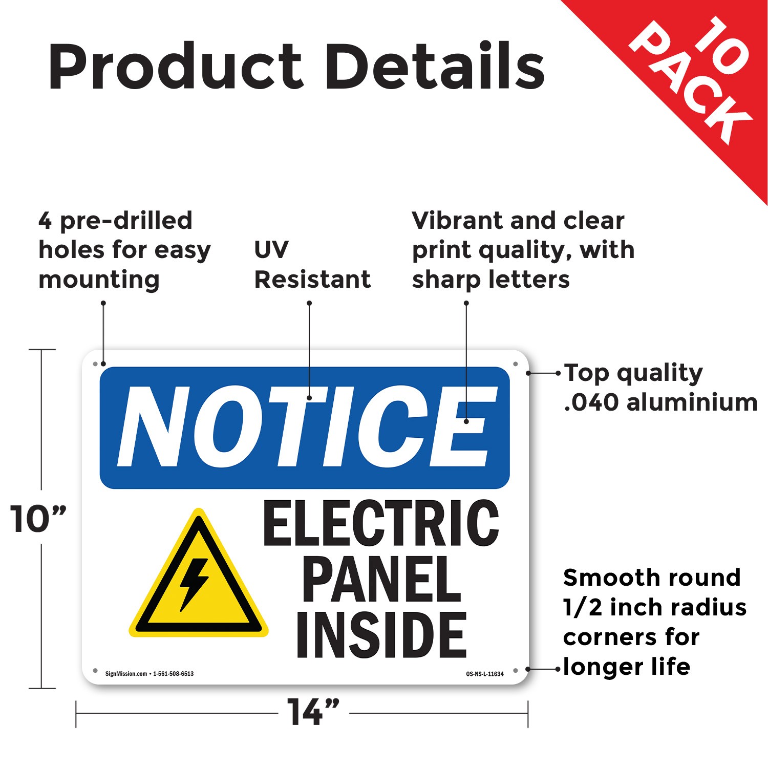 Electric Panel Inside OSHA Notice Sign Metal, Plastic, Or Decal – 5 or 10 Pack