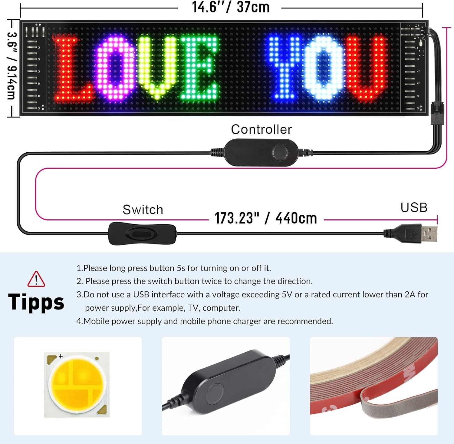 Bright Customizable RGB LED Sign – App-Controlled for Shops & Celebrations