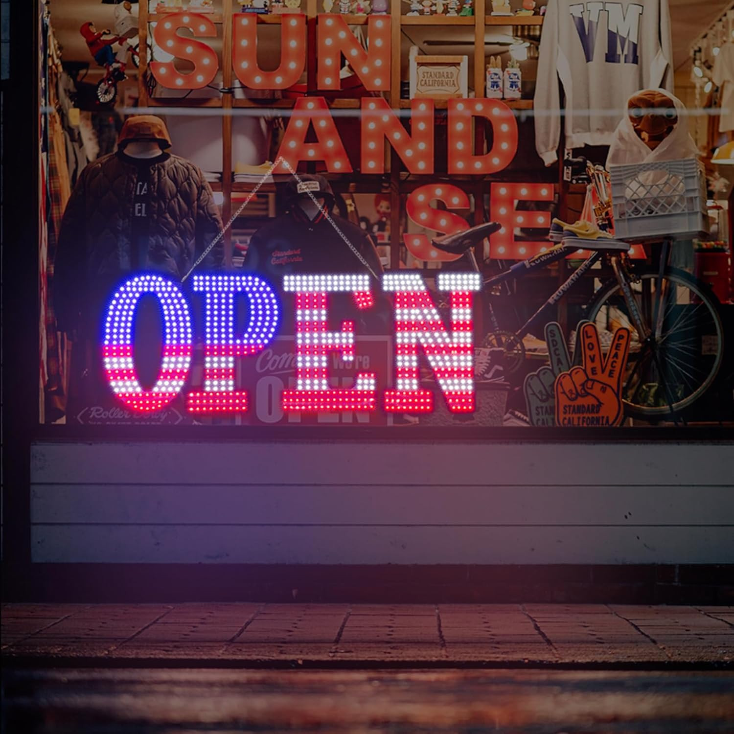 LED USA Flag Open Sign with Remote for Business – 40×14 Inch