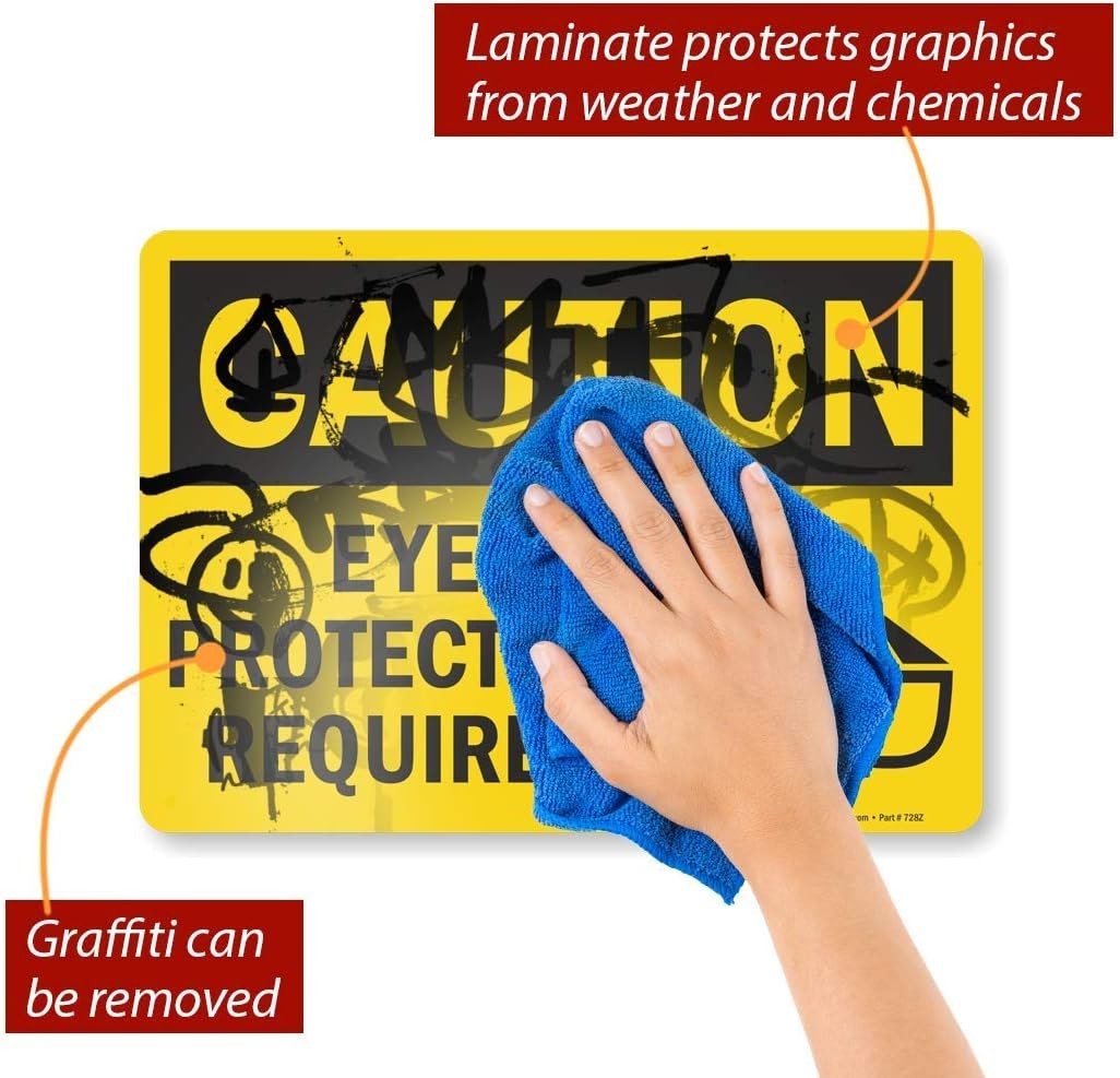Adhesive Vinyl OSHA Safety Sign, Legend “Caution: Eye Protection Required”