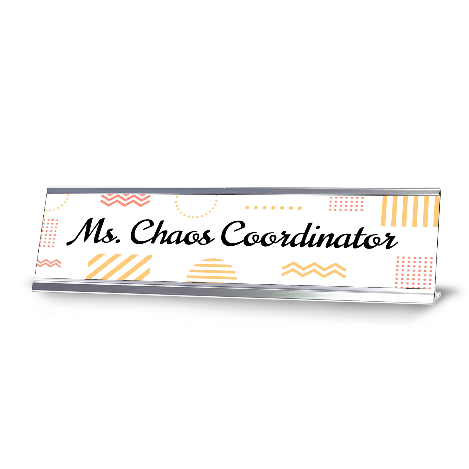 Ms Chaos Coordinator, Geometric Patterns Novelty Office Gift Desk Sign (2 x 8″)