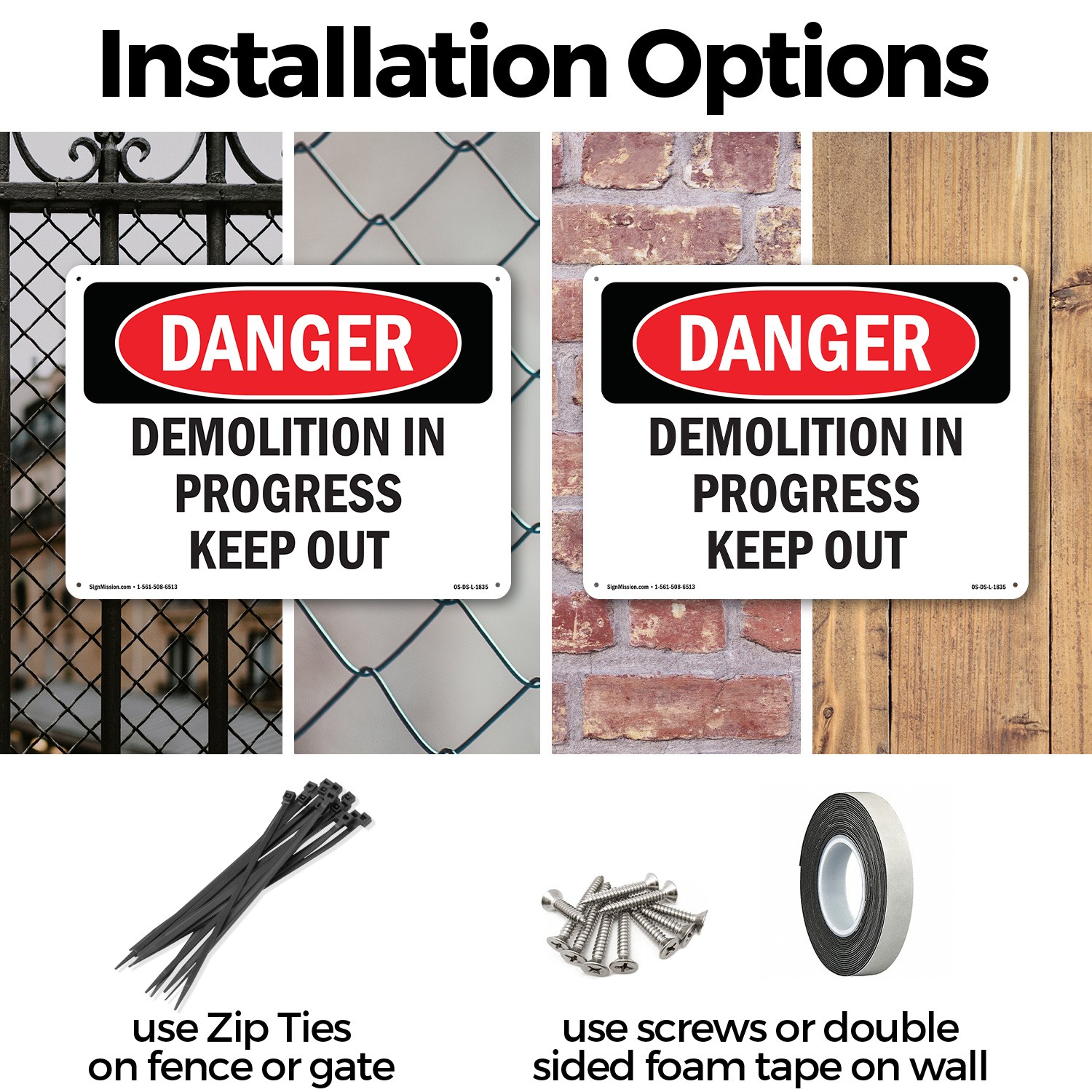 Demolition In Progress Keep Out OSHA Danger Sign Metal,, Decal 5 or 10 Pack
