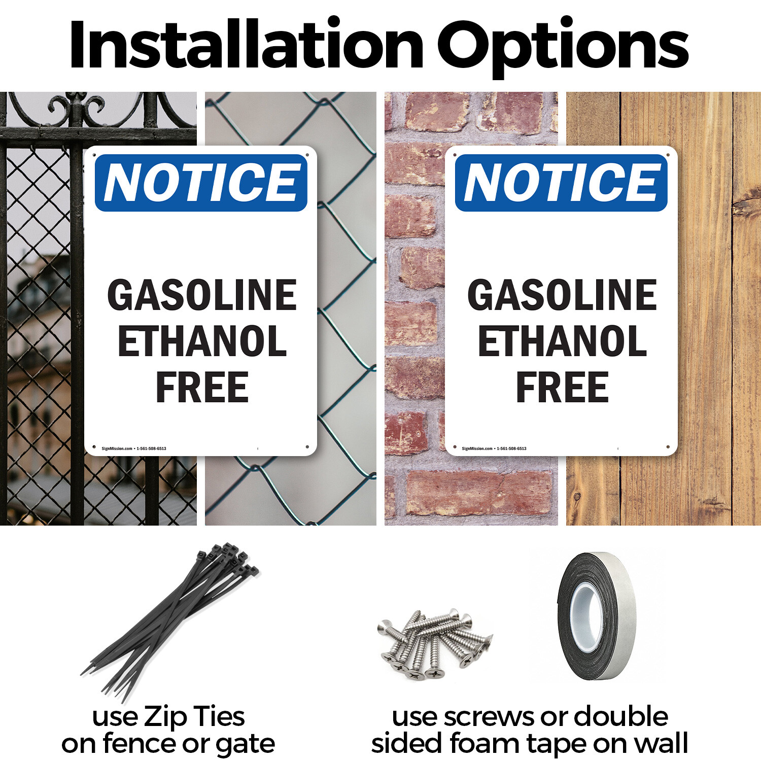 (2 Pack) Gasoline Ethanol Free OSHA Notice Sign Decal Metal Plastic