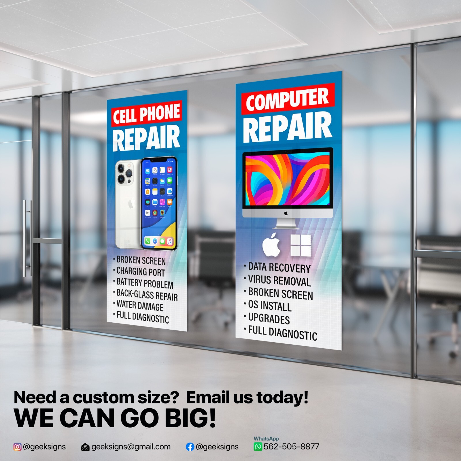 Cell Phone Computer Repair Retail Door Window Wraps iPhone sign poster banner