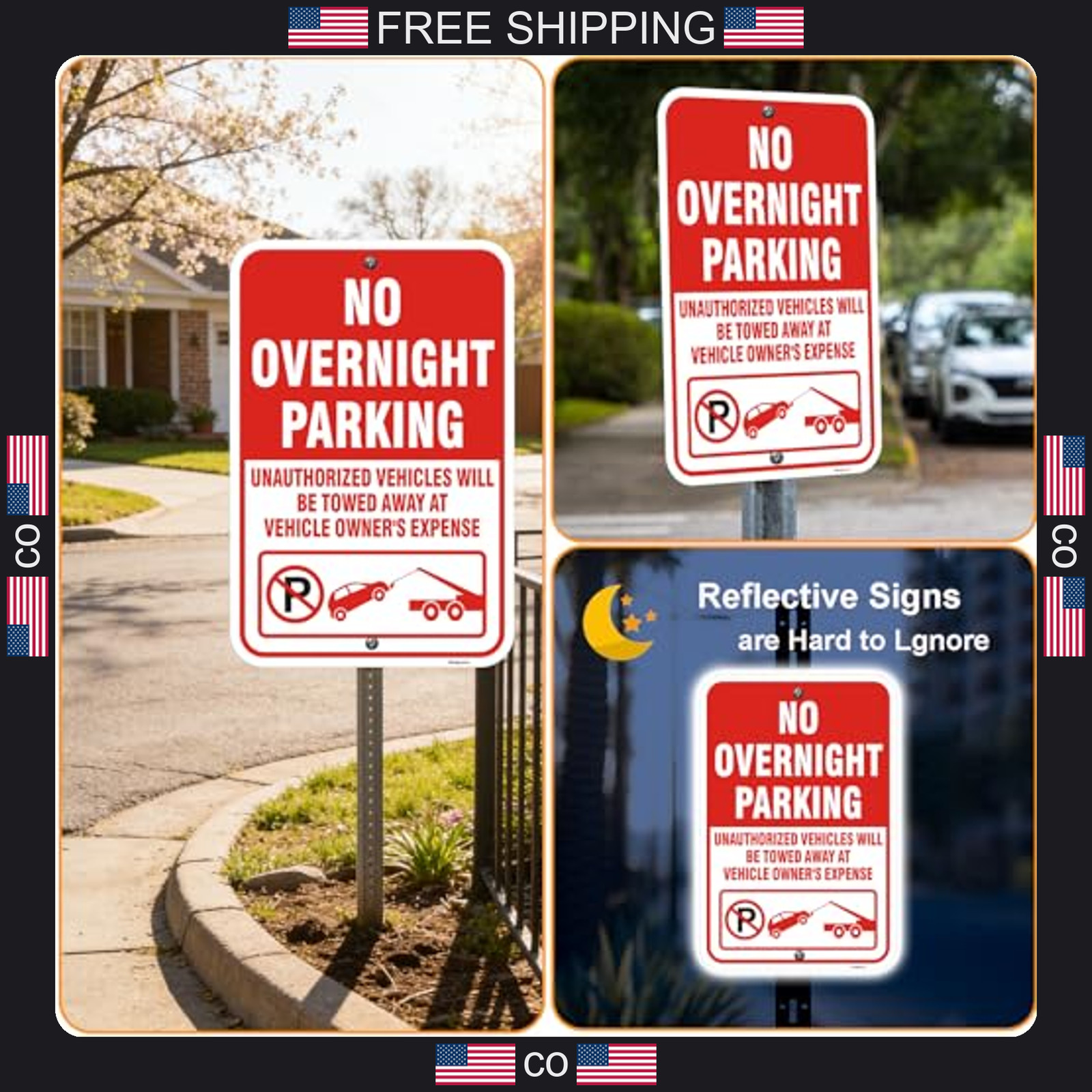 2 Pack No Overnight Parking Signs 18×12 Inch Rust-Free Aluminum