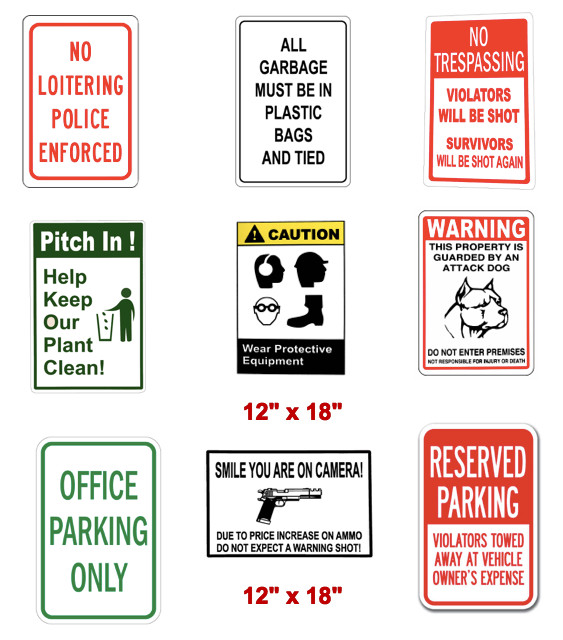 Warning Caution and Notice No Trespassing Reserved Parking No Loitering PVC Sign