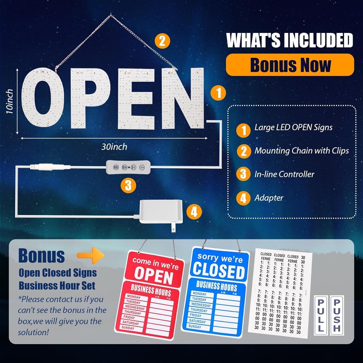 LED Open Signs for Business,Thirdpolite 30×10 inches Large Dimmable 3-Modes Open