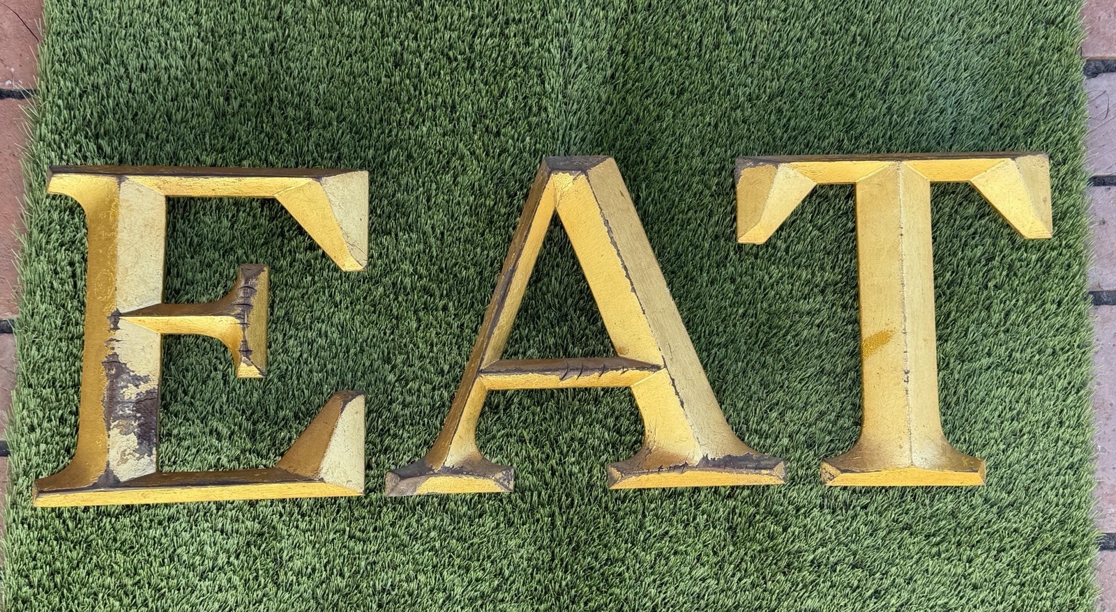 Vintage ENGLISH Shop Sign EAT In Gold leaf – ADVERTISING 11.5” Tall