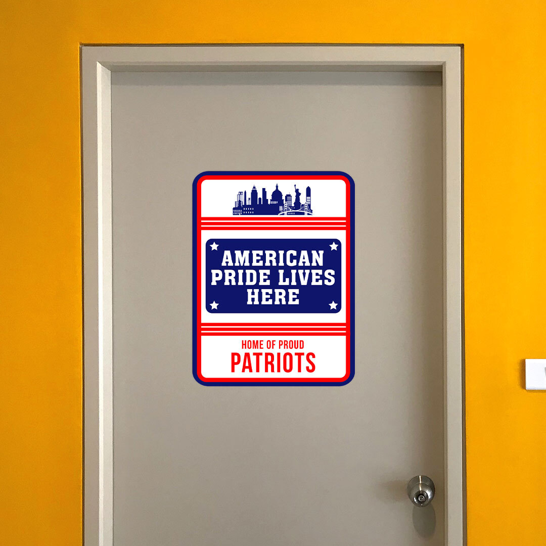 Portrait Round Plus American Pride Lives Here: Home of Proud Patriots Sign