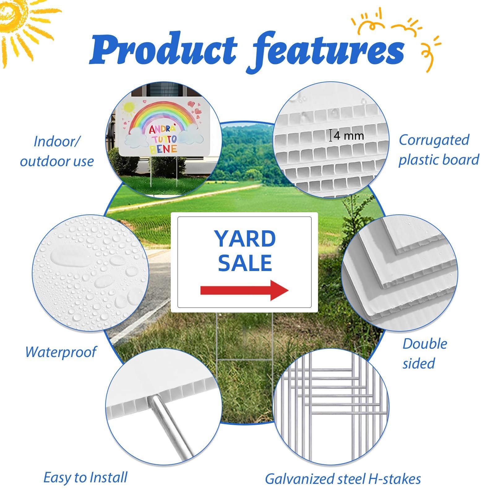 Blank Yard Signs with Stakes – 2 Pack 17×12″ Double-Sided Corrugated Plastic for
