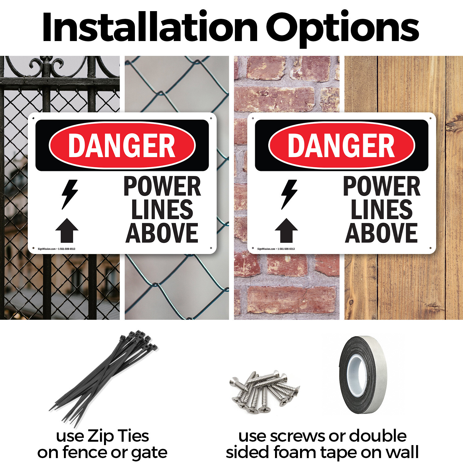 (2 Pack) Power Lines Above OSHA Danger Sign Decal Metal Plastic