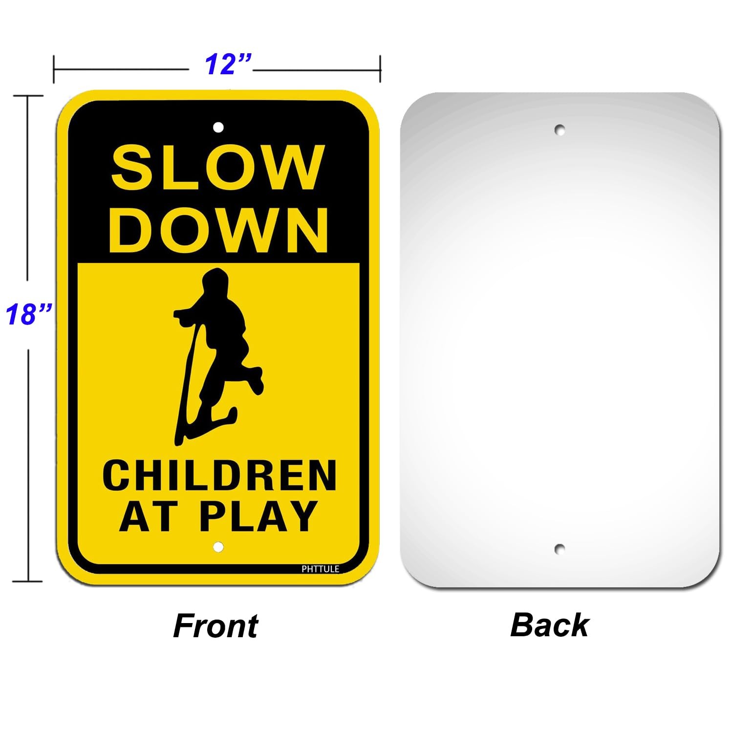 2 PCS 12×18 Inch Slow Down Children At Play Metal Sign Reflective Aluminum