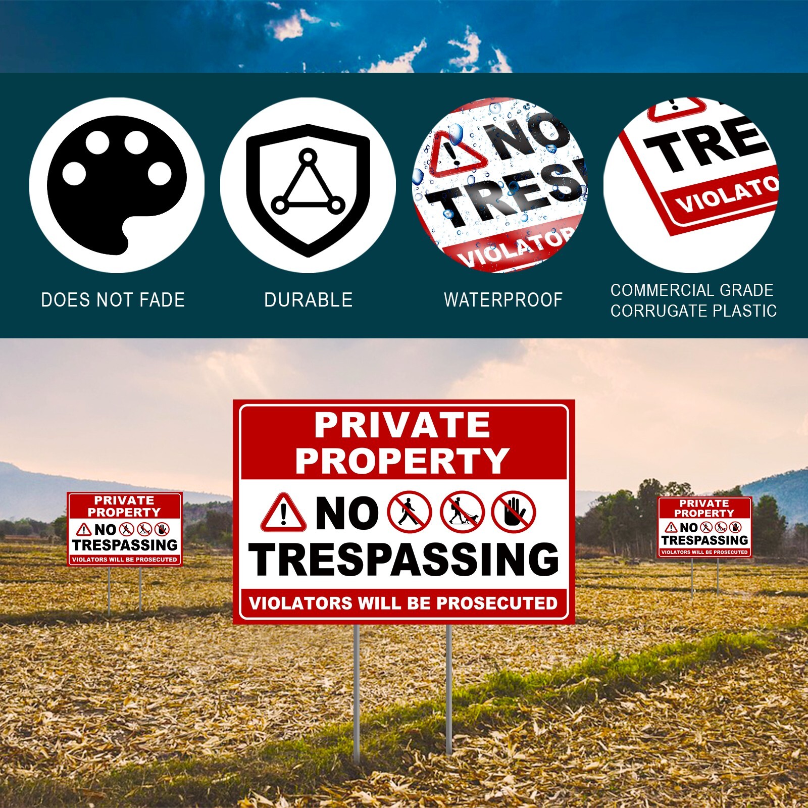 Private Property Sign No Trespassing Yard Signs with Stakes Outdoor for Home ,