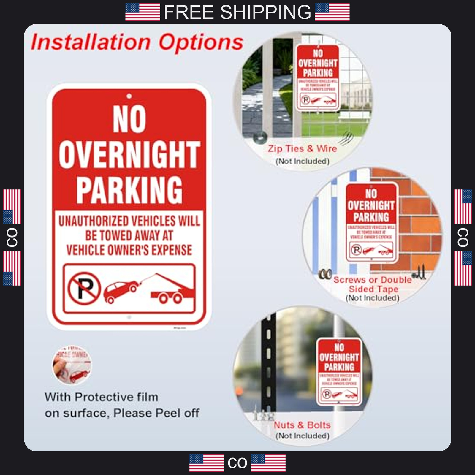 2 Pack No Overnight Parking Signs 18×12 Inch Rust-Free Aluminum