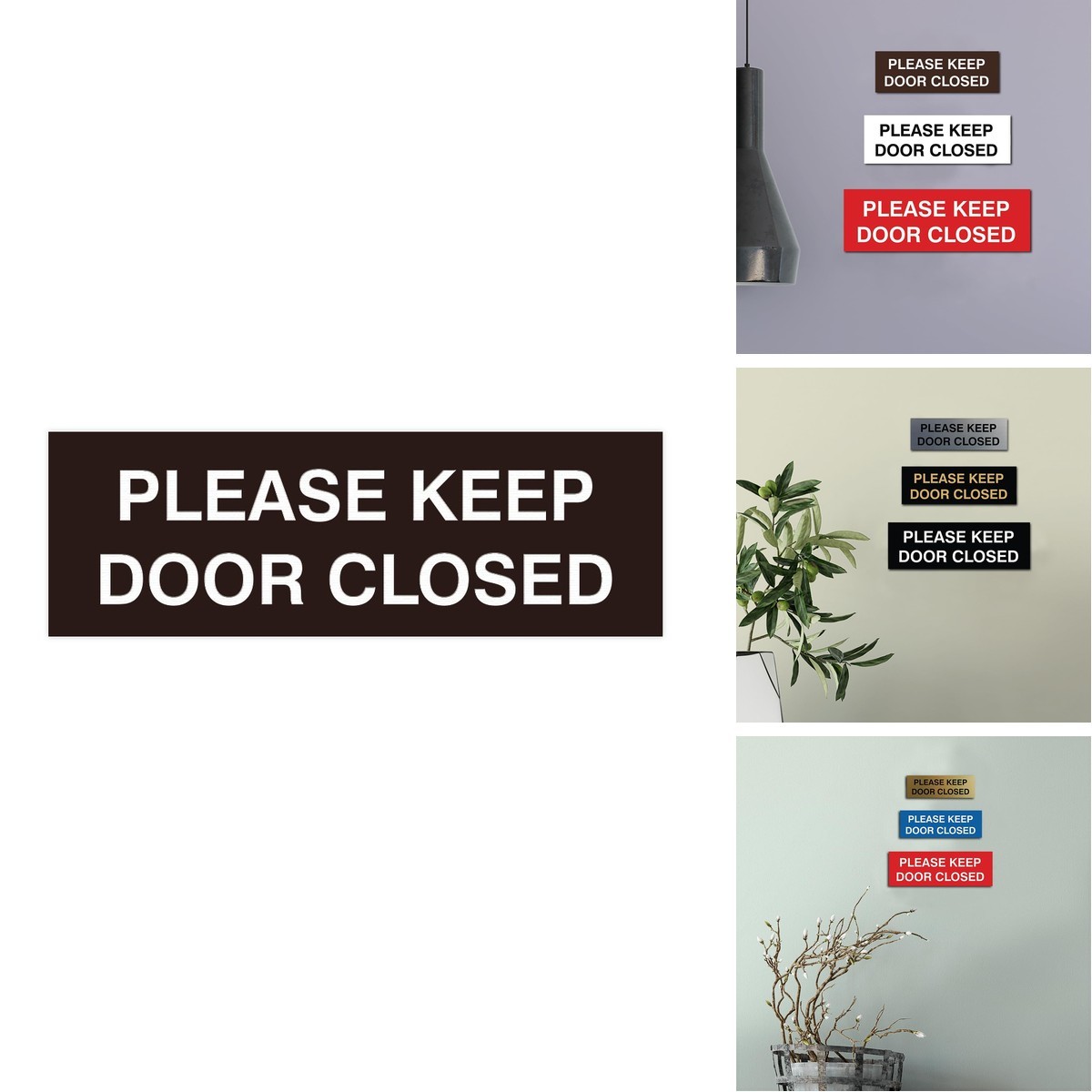 All Quality Keep Door Closed Sign – Double-Sided Adhesive – Dark Brown – Small