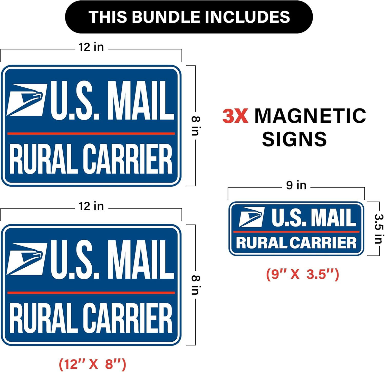 Lumiere Tech 3 Pack Heavy Duty U.S. Mail Delivery Driver Magnetic Signs Rural De