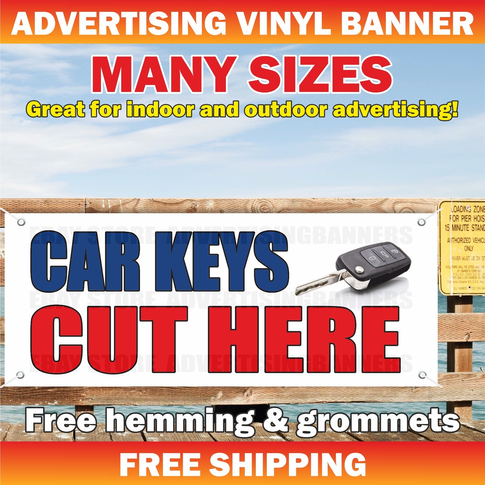 CAR KEYS CUT HERE Advertising Banner Vinyl Mesh Sign Smart Keys Remotes Chip