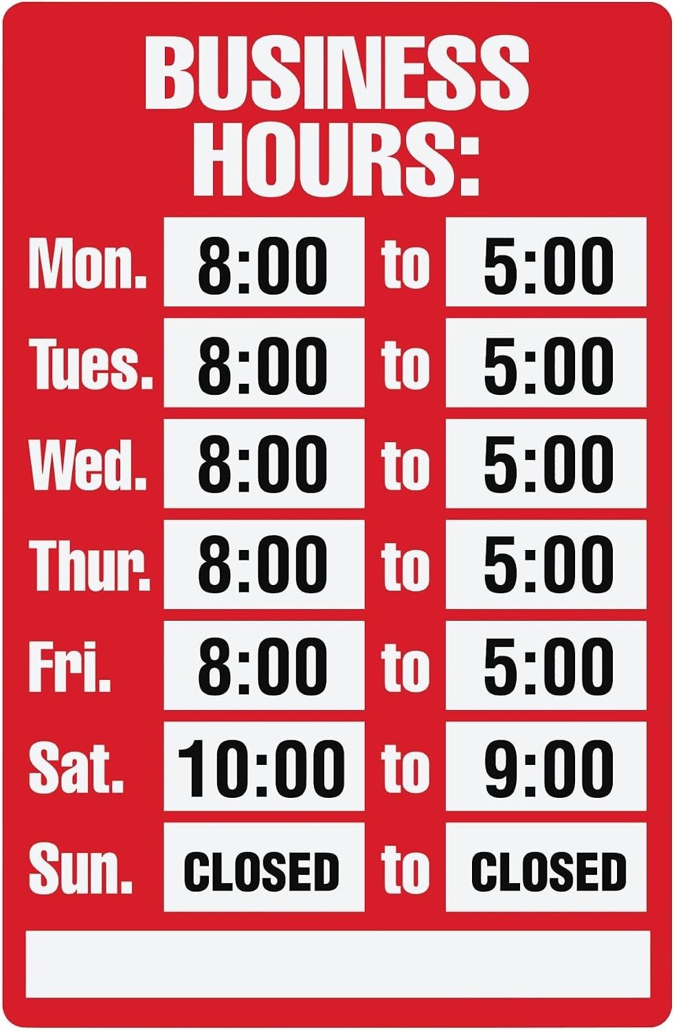 Business Hours Sign Kit 8×12 Inches Plastic Customizable Wall Mount Outdoor