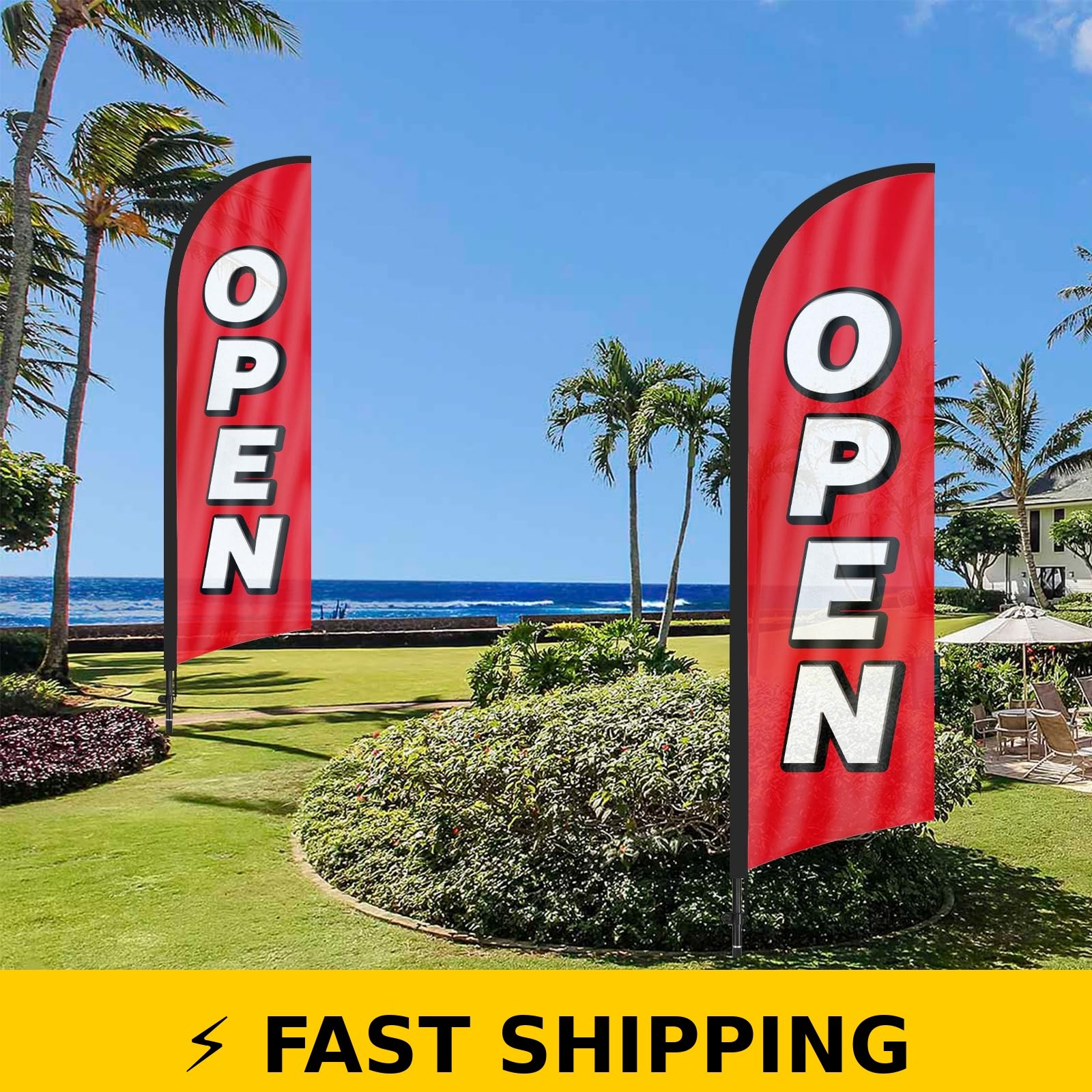 FSFLAG 8ft Open Feather Flag with Pole & Ground Stake for Business