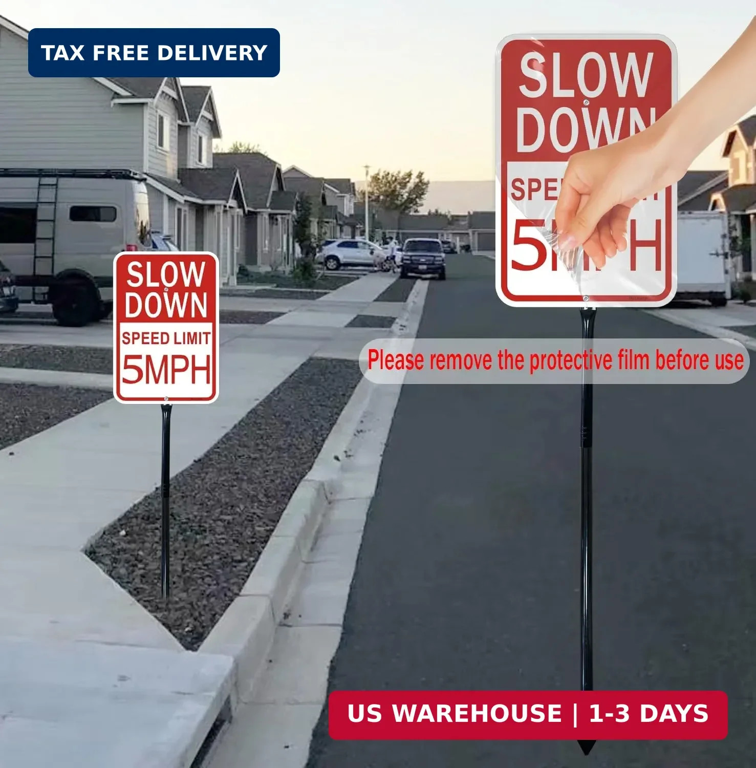 1 Pack Slow Down Sign, Speed Limit 5 MPH Sign with Stake, with 36 Inches Metal S