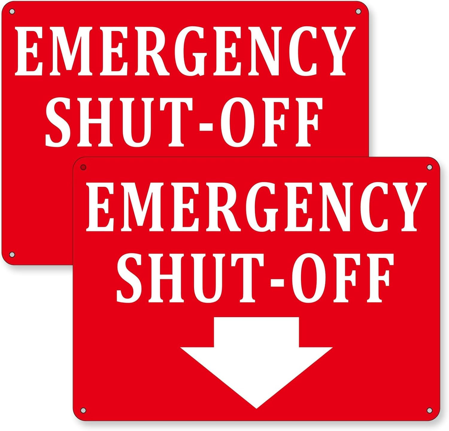 (2 Pack) Aluminum Emergency Shut-Off Sign, Emergency Shut-Off Signs with Down Ar