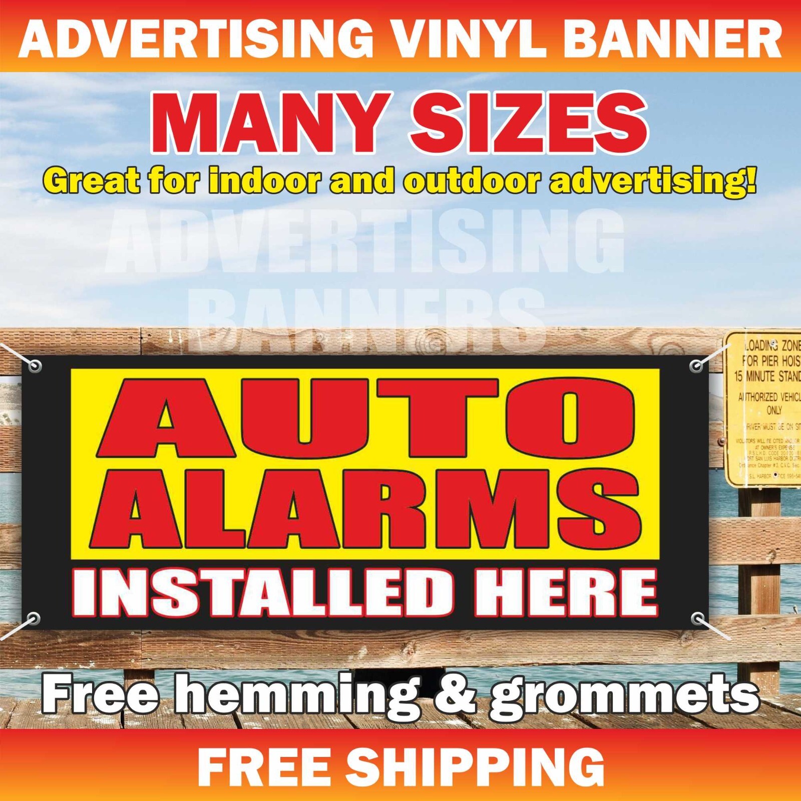 AUTO ALARMS INSTALLED HERE Advertising Banner Vinyl Sign Service Repair Garage