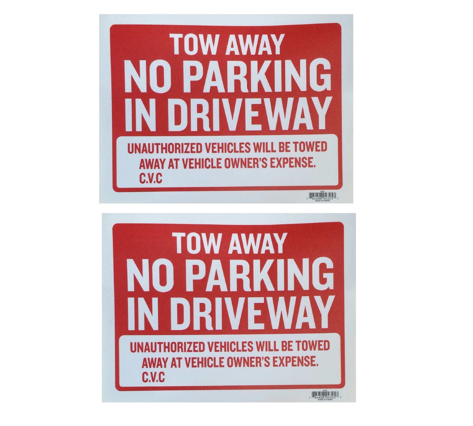 2pc Tow Away No Parking In Driveway sign 9″x12″ Red flexible plastic – 2 Sing