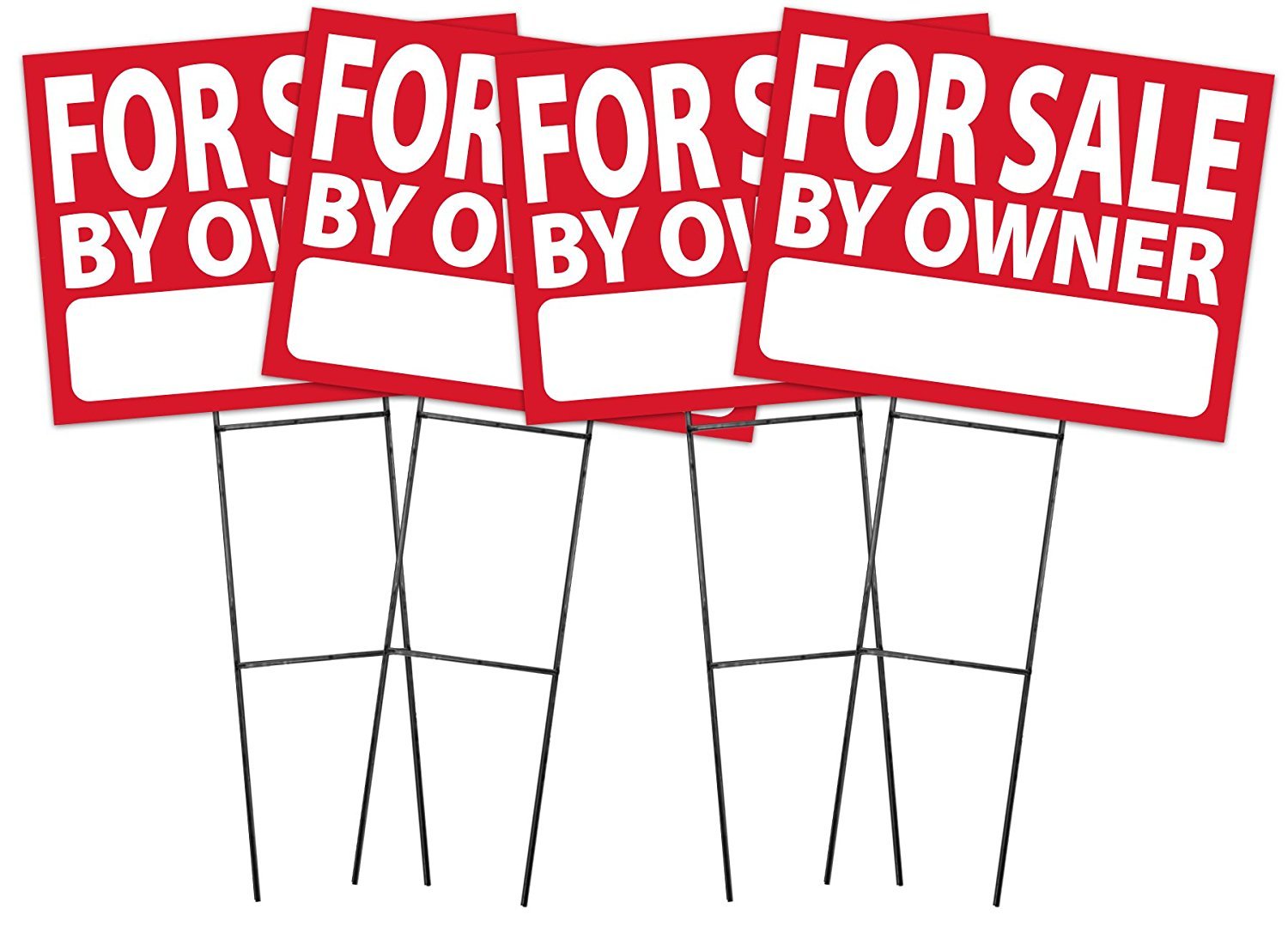 Large (18″x24″) For Sale By Owner – RED – Sign Kit with Stands – 4 Pack