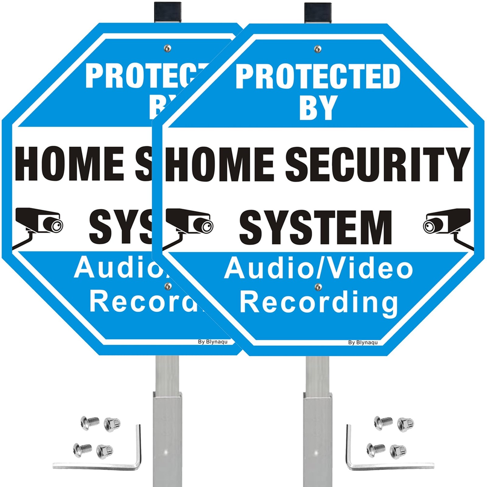 2Pack Protected By Home Security System Signs with 36″ Alloy Stakes, 12″ x 12…