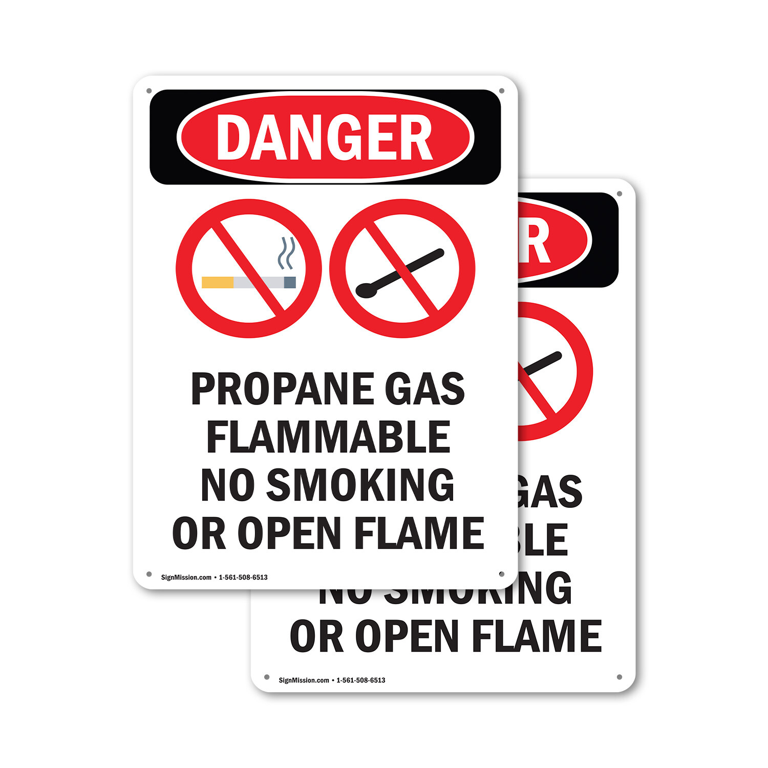 (2 Pack) Propane Gas Flammable OSHA Danger Sign Decal Metal Plastic