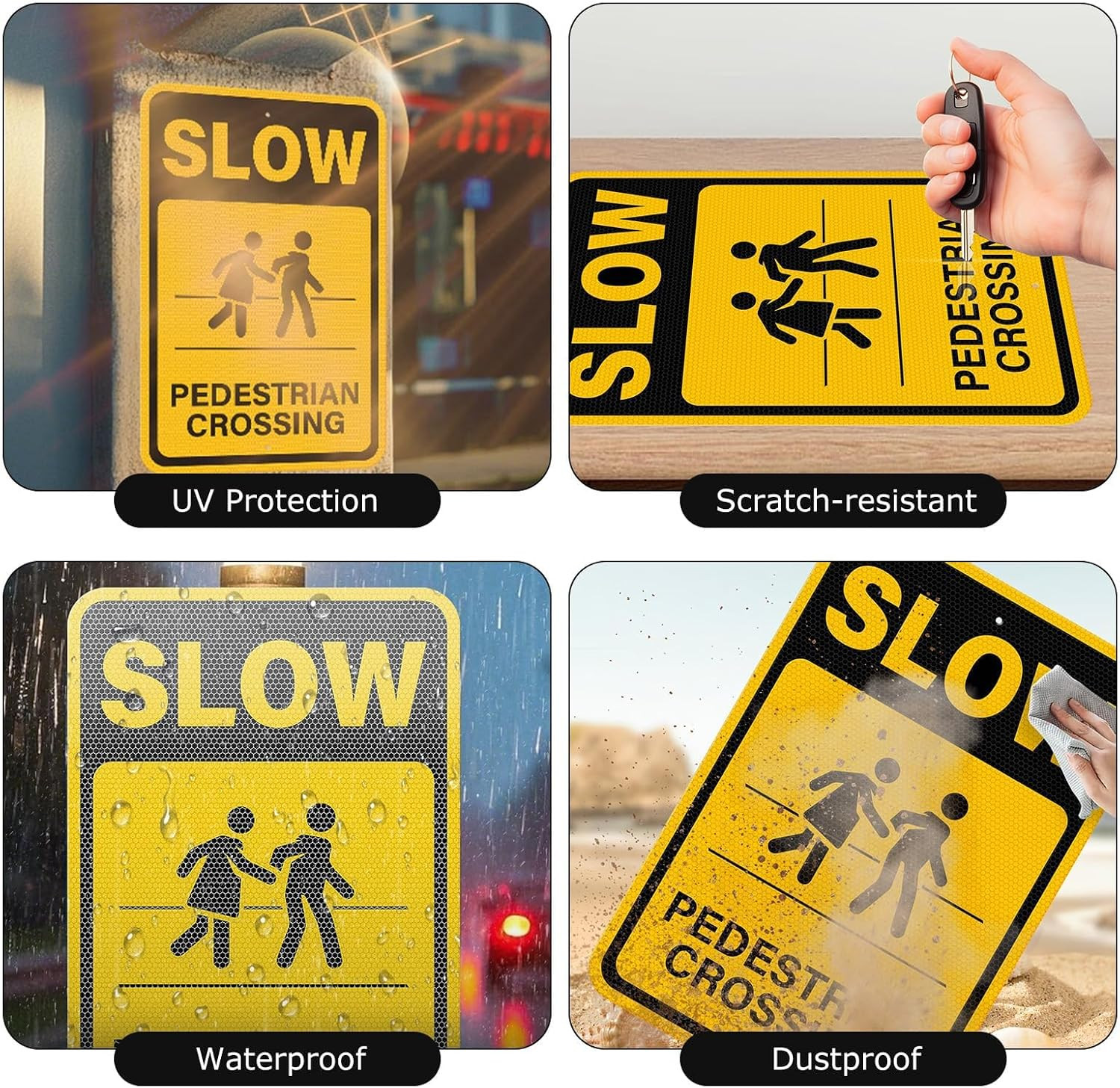 2 Pack Slow Pedestrian Crossing Sign 18 × 12 Inches High Reflective Waterproof A