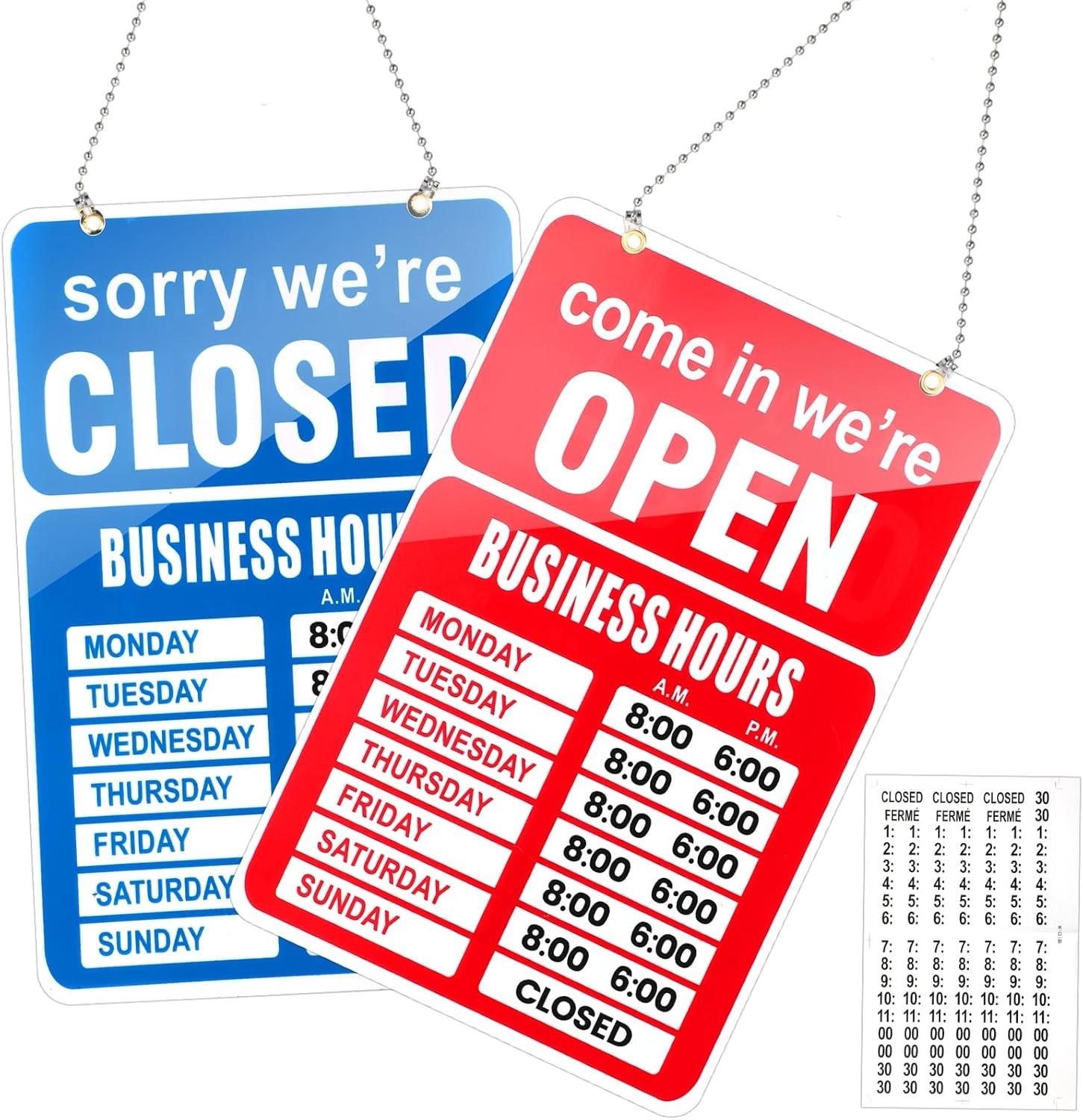 Customizable Open/Close Business Hours Sign – Ideal for Glass Doors, 10.63″x6.9″