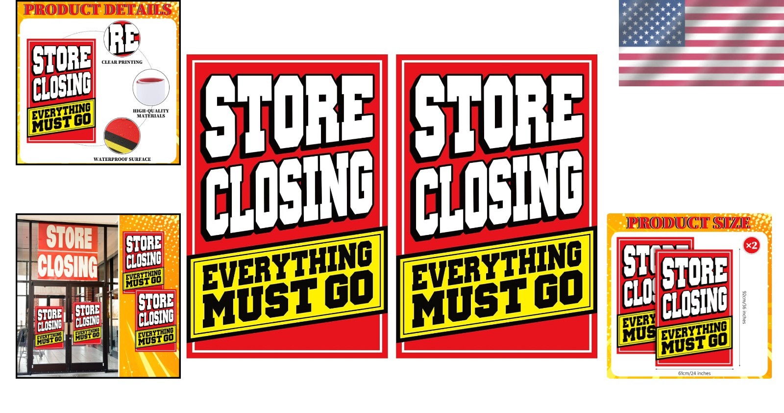 2 Pcs Store Closing Sign Poster Everything Must Go Advertising Banner Going Out