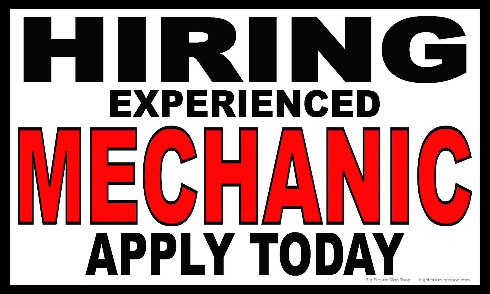 HIRING EXPERIENCED MECHANIC APPLY TODAY LARGE-Banners-Vinyl-Red/Black -USA MADE