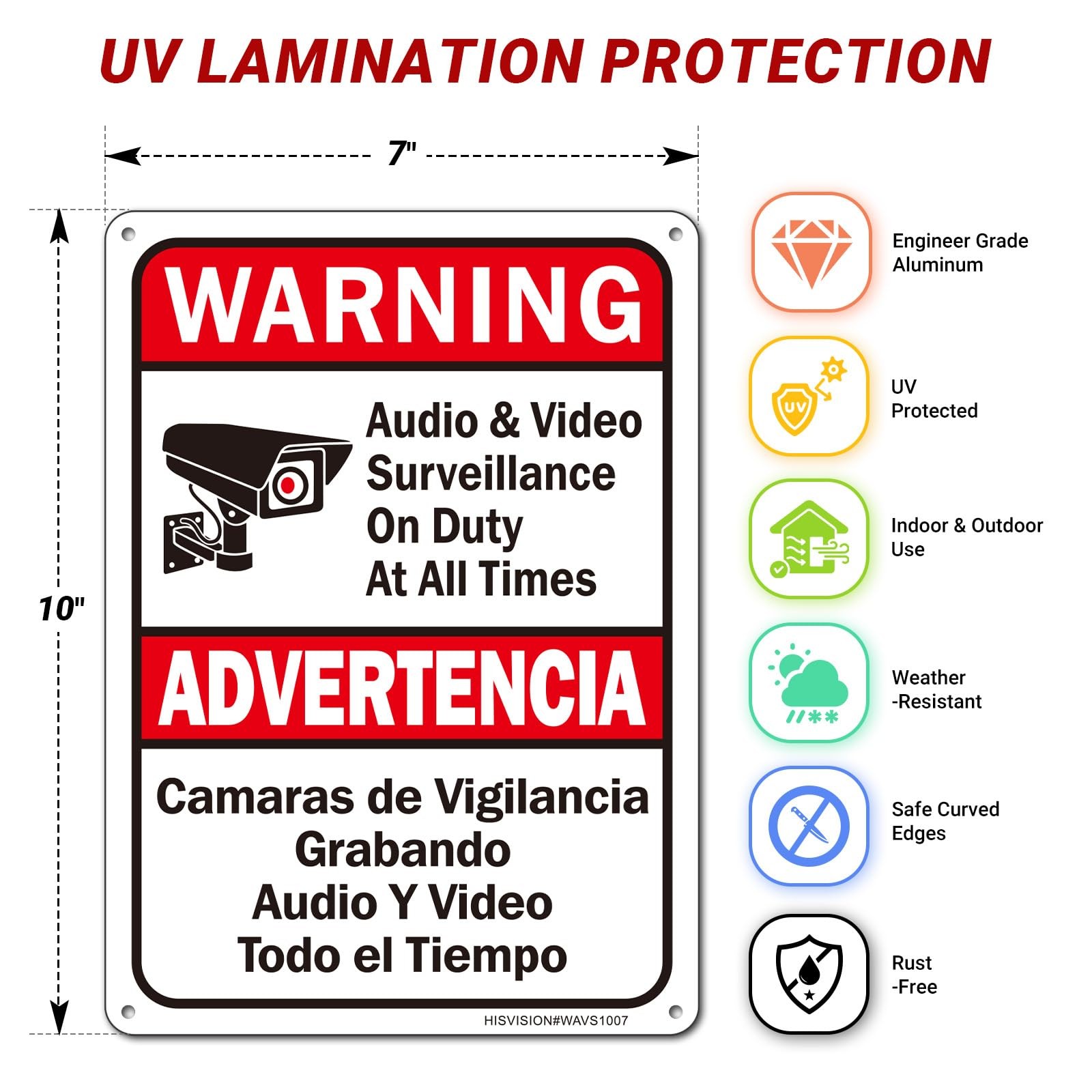 Warning Audio & Video Surveillance On Duty At All Times Bilingual Sign，2Pack…