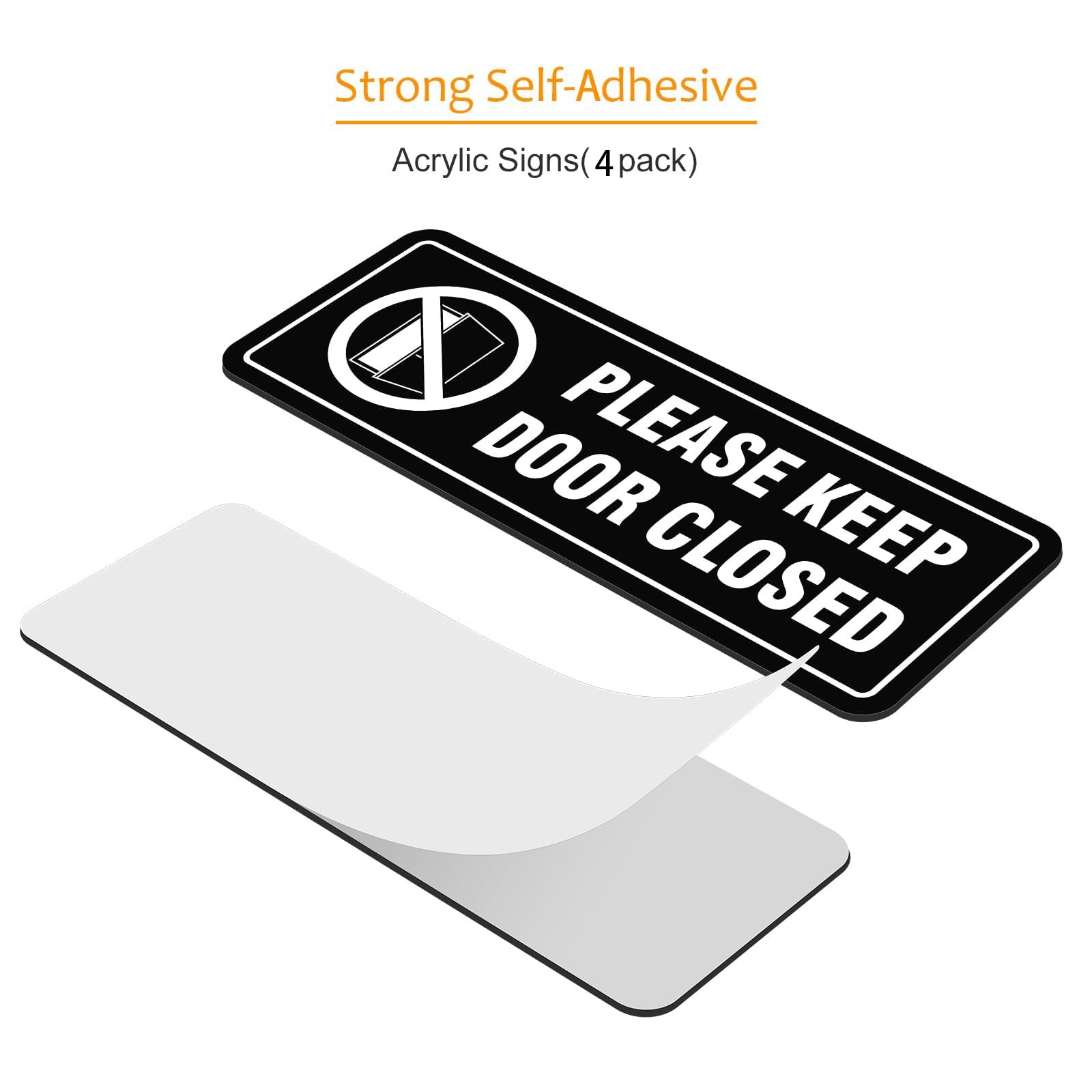 4 Pack- Please Keep Door Closed Signs Self-Adhesive, 8x3inch, Black（Acrylic）