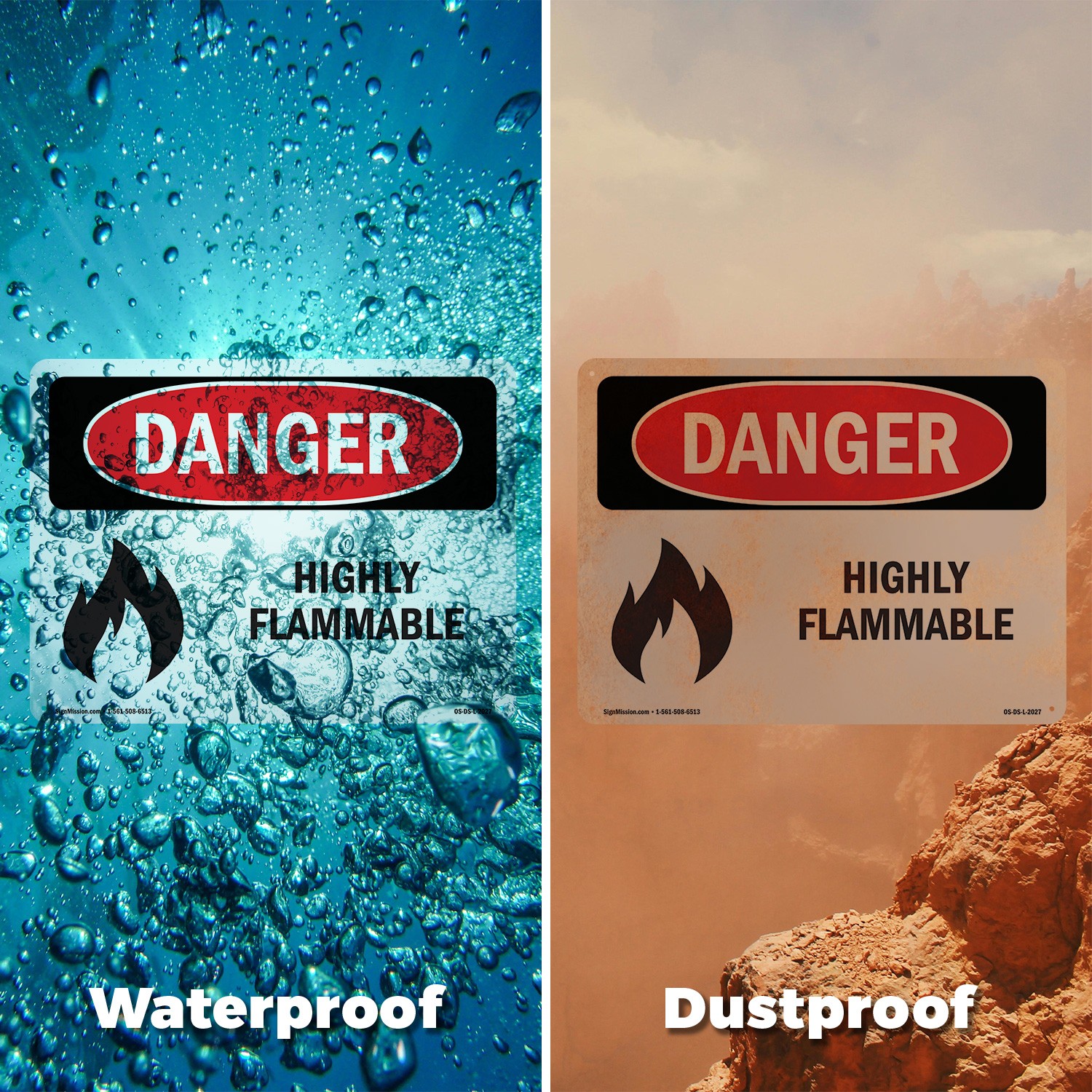 Highly Flammable OSHA Danger Sign Metal, Plastic, Or Decal – 5 or 10 Pack