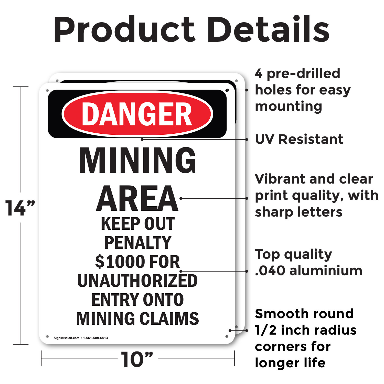 (2 Pack) Portrait Mining Area Keep Out OSHA Danger Sign Decal Metal Plastic