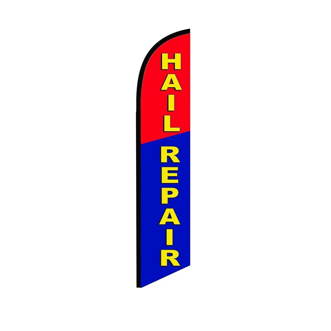 Hail Repair RedBlue Swooper Flutter Feather Flag | 3ft W x 11.5ft Tall