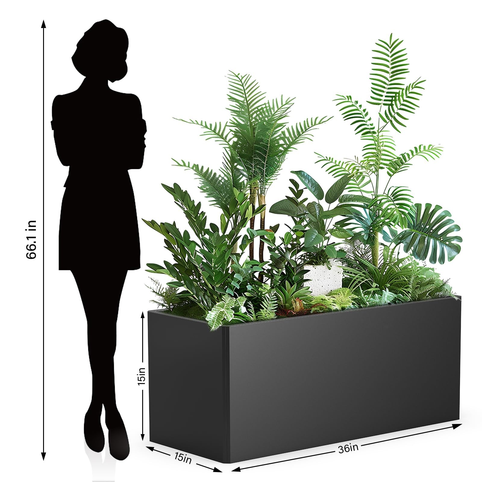 Rectangular Planter Box (36”L x 15”W x 15”H) Large Planter Box Outdoor, Me…