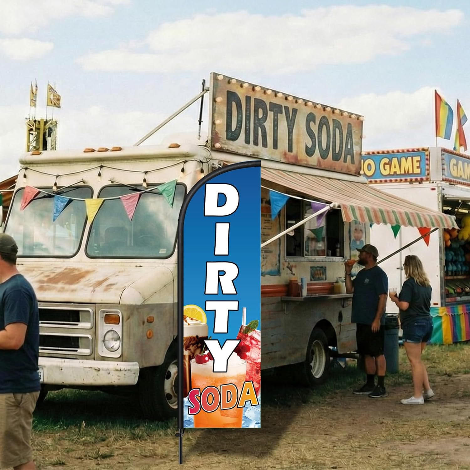 2 Pack Dirty Soda Feather Flag 7 Ft Advertising Swooper Flag Sign Windless Dirty