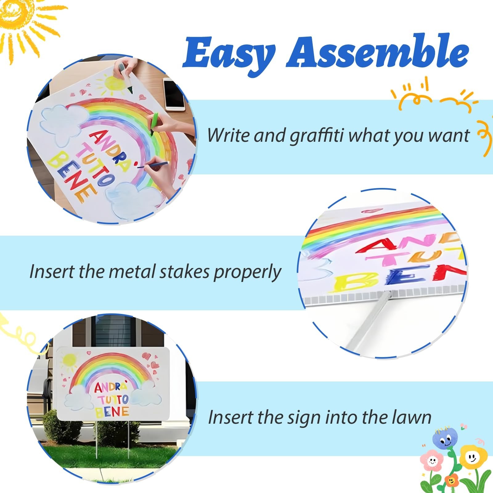Blank Yard Signs with Stakes – 2 Pack 17×12″ Double-Sided Corrugated Plastic for