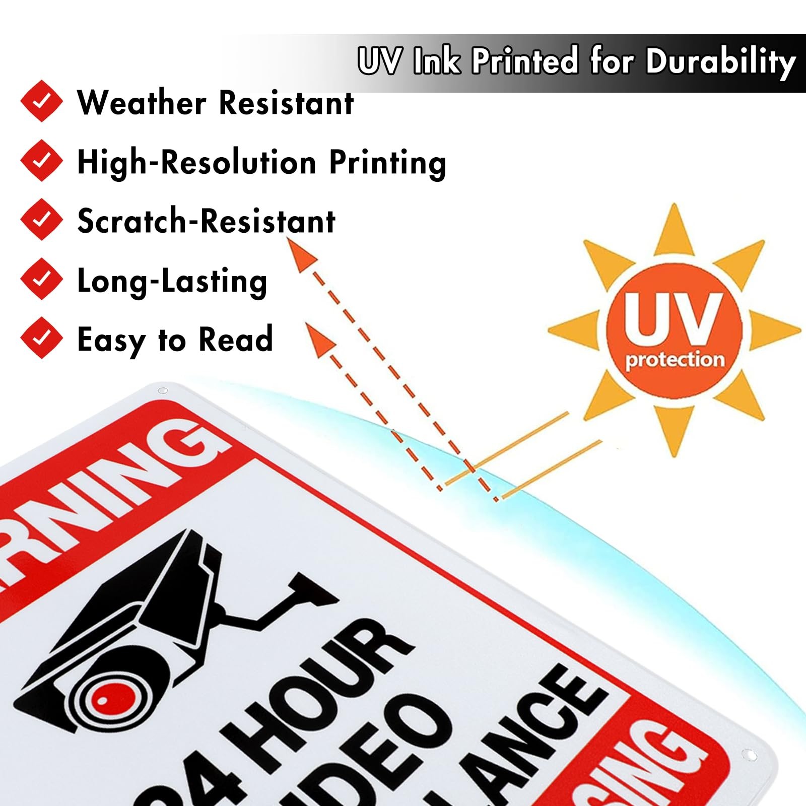 24 Hour Video Surveillance Sign, Security Camera Sign Warning for Home or Busine