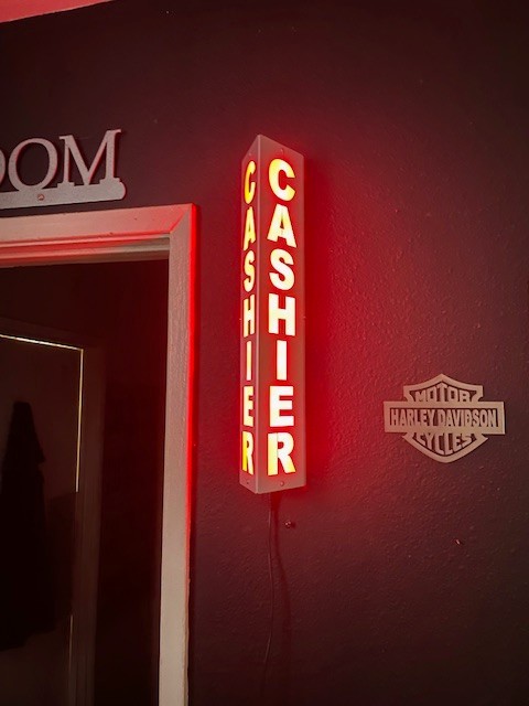 CASHIER Lighted LED Sign. 18 inch. Aluminum. 120V w/ Remote & Bluetooth.