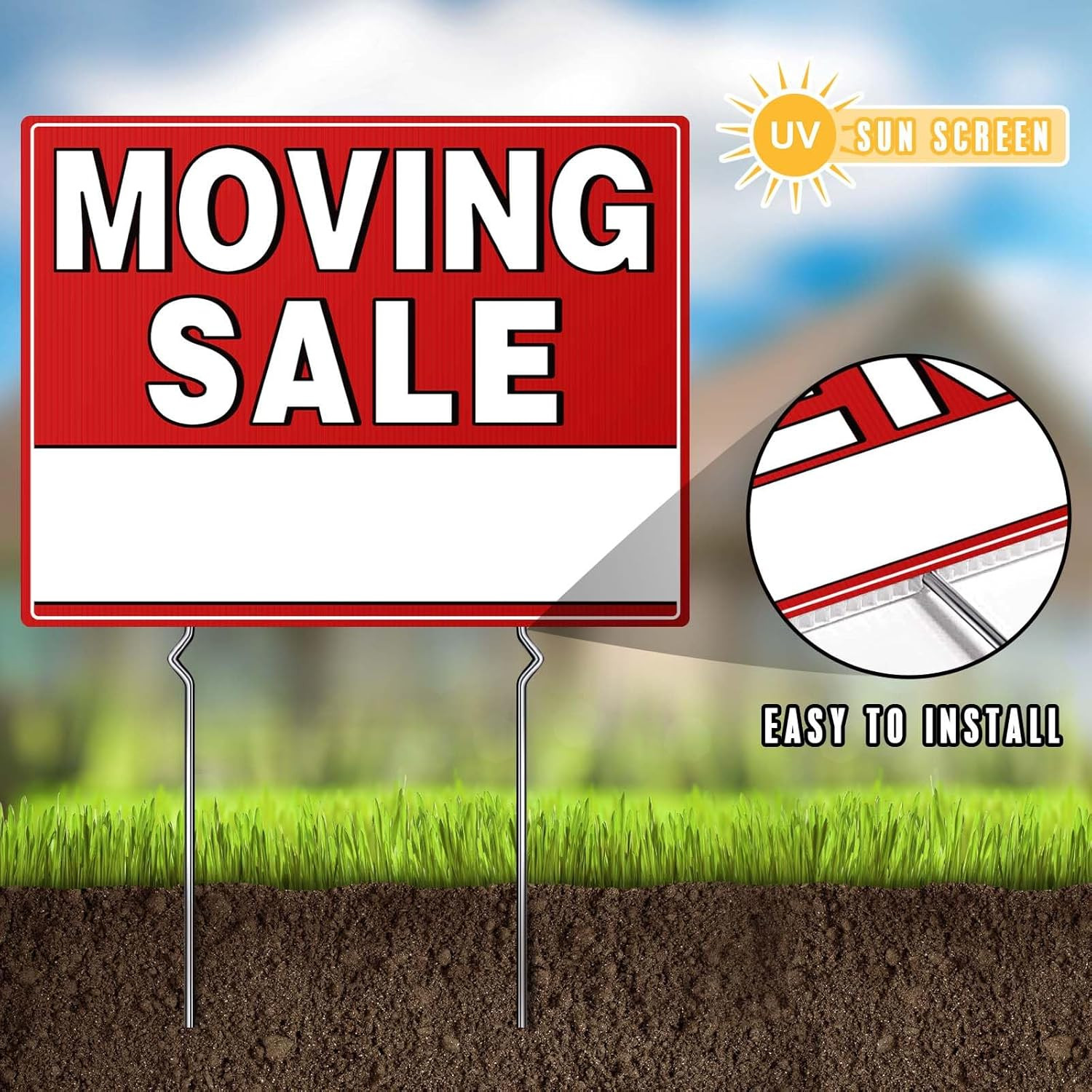 Moving Sale Sign 3 Pack 17″x13″ Double-Sided Yard Signs with Stakes