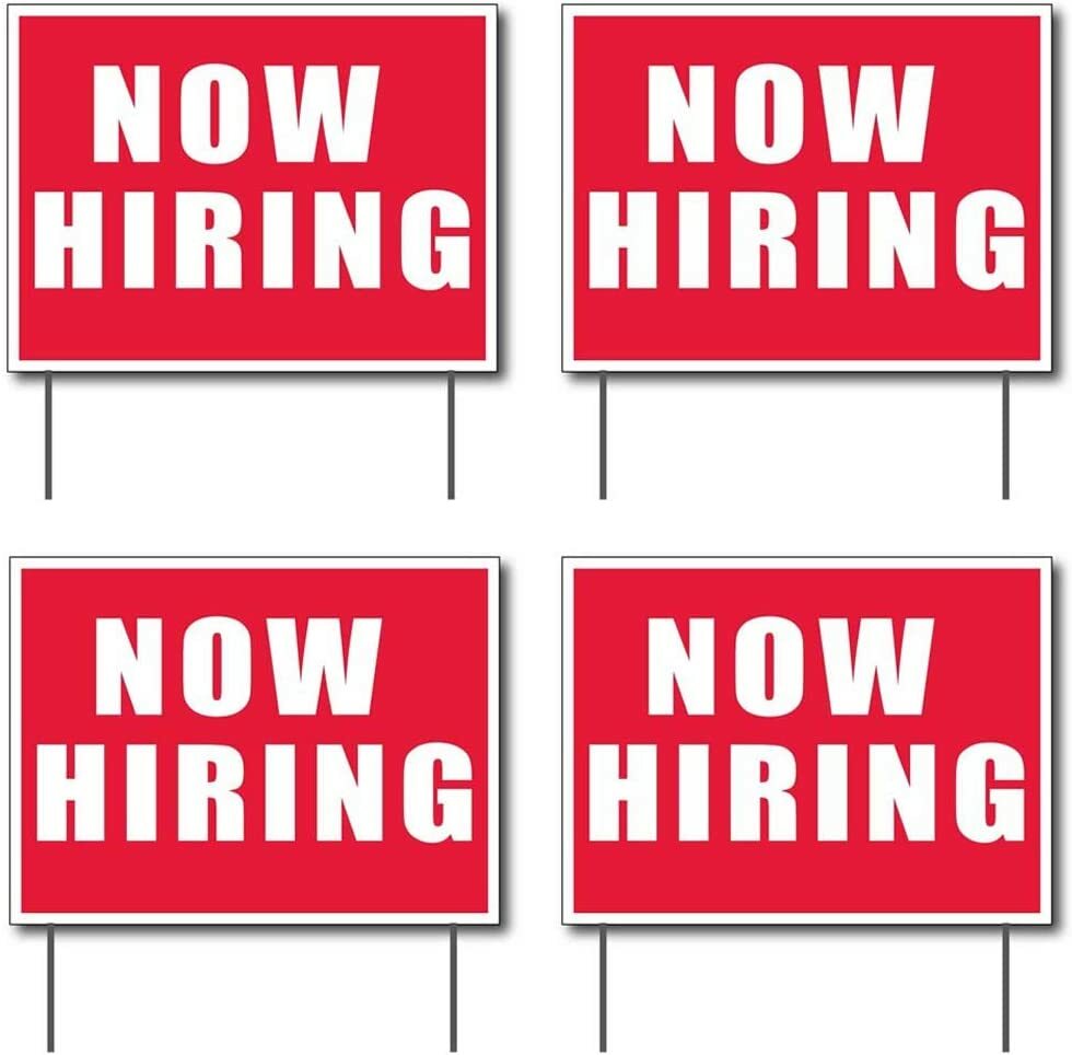 Now Hiring Outdoor Signs, 18 inches X 24 inches, Set of 4, 12449