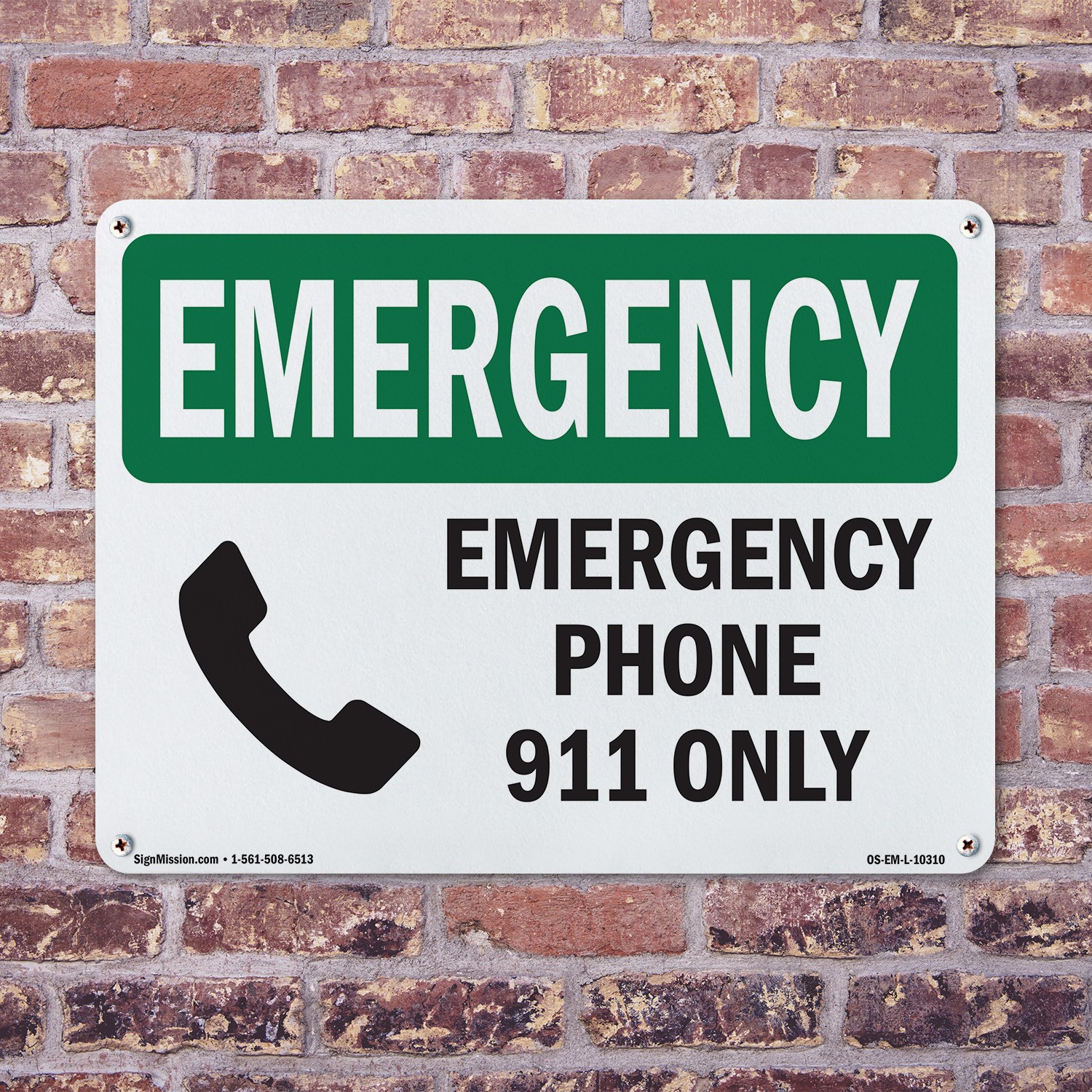 Phone 911 Only OSHA Emergency Sign Metal, Plastic, Or Decal – 5 or 10 Pack