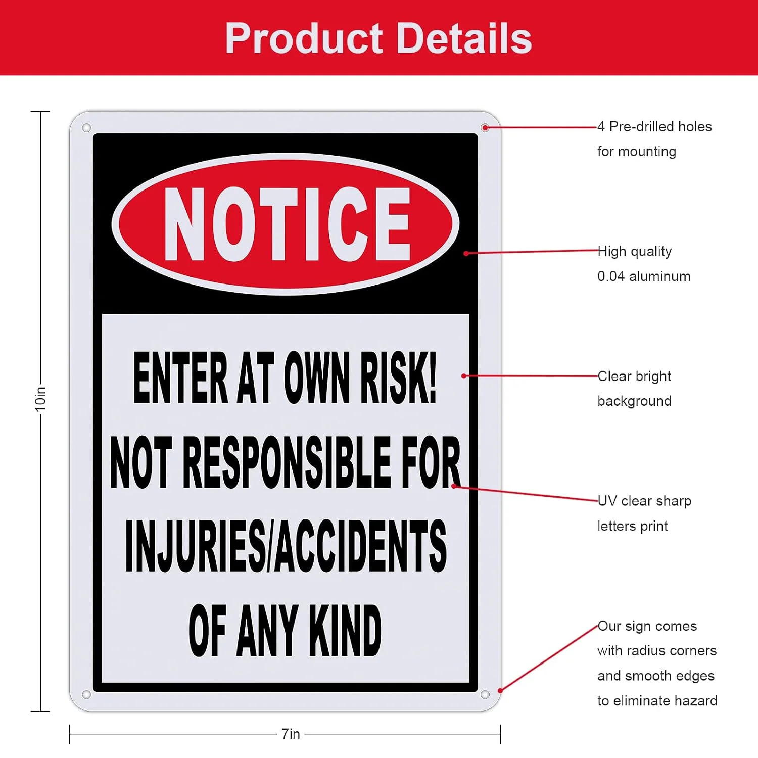 2 Pack Notice Enter at Own Risk Sign, Not Responsible for Accidents or Injuries