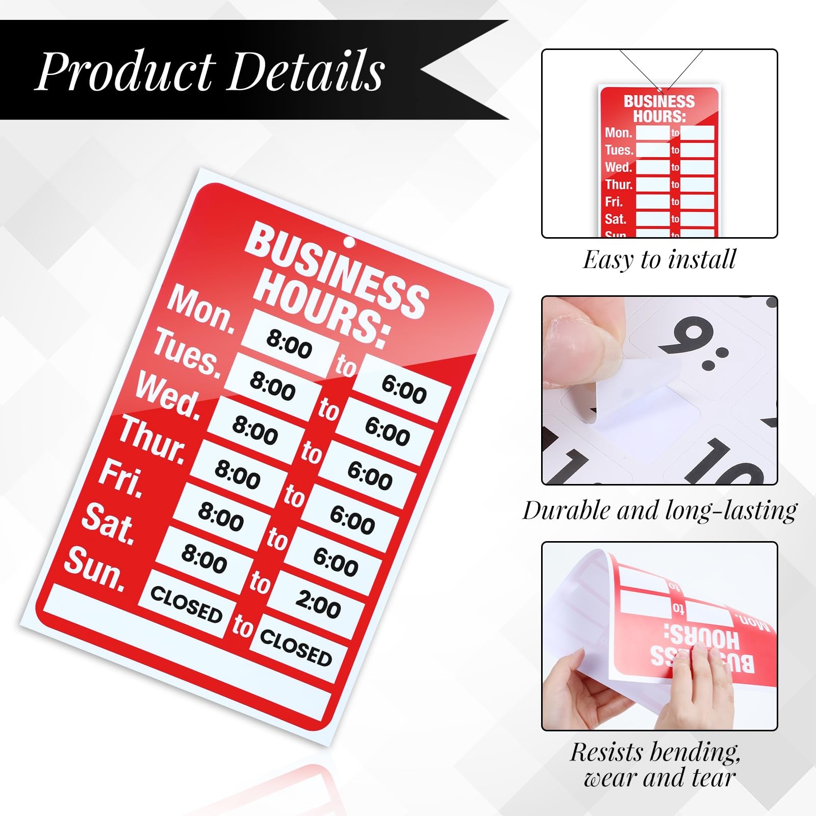 2 Pcs Business Hours Sign, Open Signs for (11.81 x 7.87) inches, red